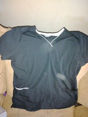 Black Short-Sleeve Scrub top with White Trim Accents